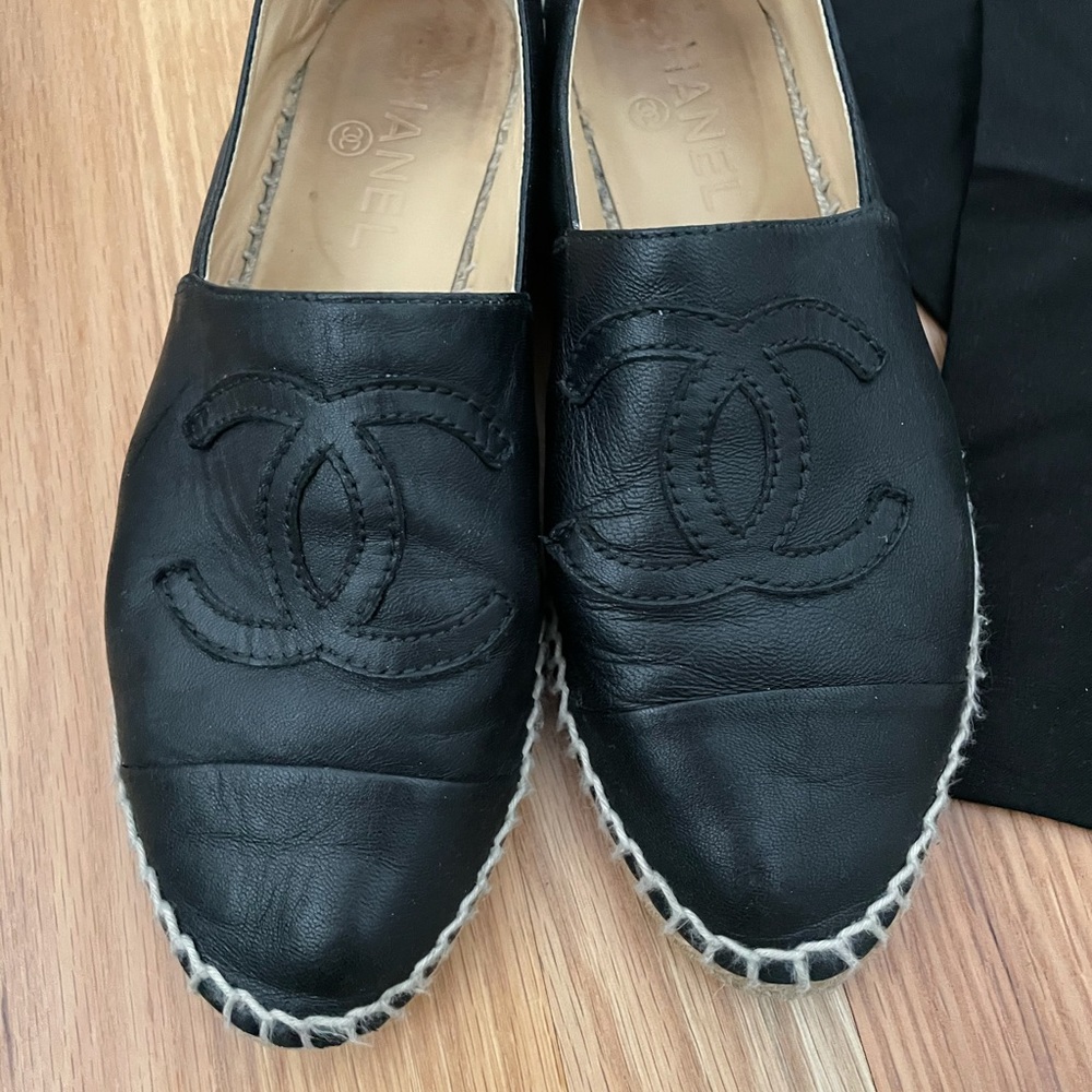 Chanel black leather espadrilles $600